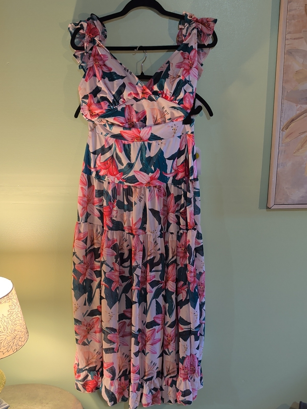 Women's Riviera Pink Floral Swim Suit W/ Sheer Tiered Skirt